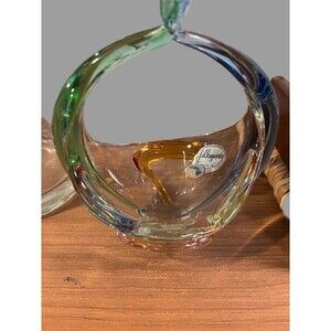 Frantisek Zemek Mstisov Rhapsody Basket Glass Vintage w/ Original Sticker Czech